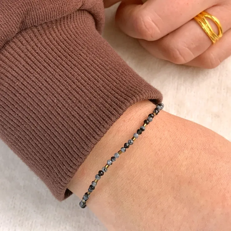kivi rannekoru  obsidian ja hematite - Loom Stones