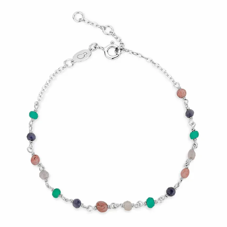 monivärinen rannekoru hopeaa 17 plus 2 cm x 3,1 mm - Loom Stones