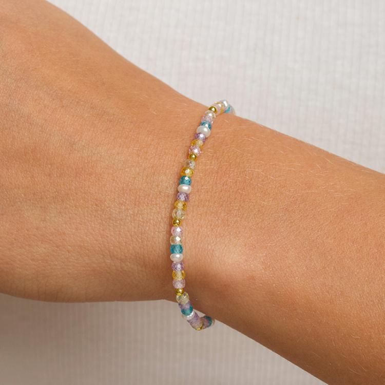 monivärisiä kivi rannekoru  makeanveden helmi - Loom Stones