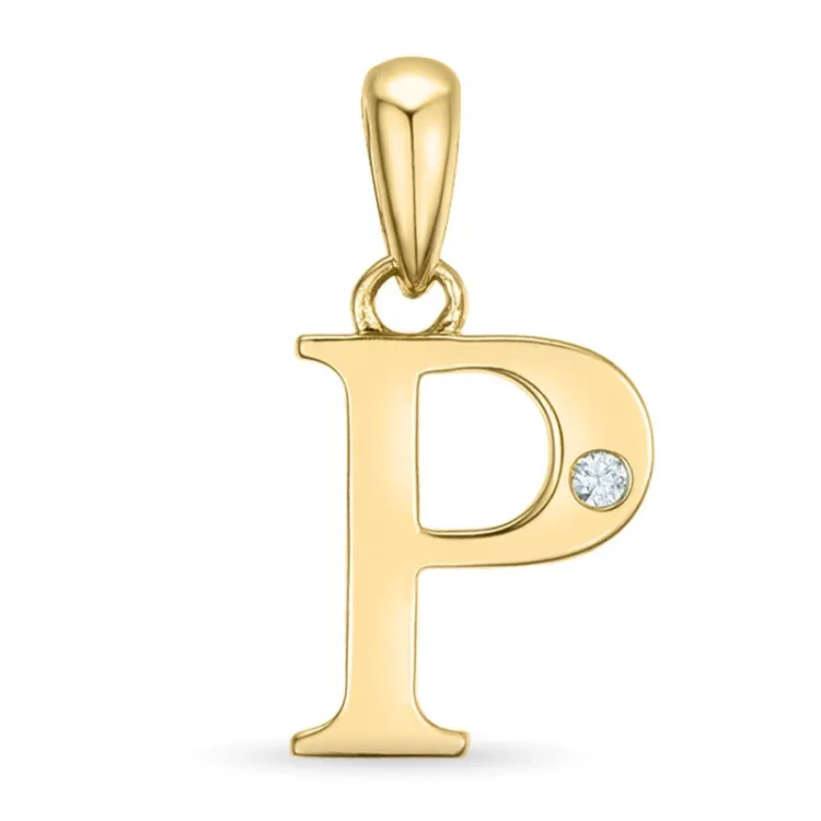 p-kirjain timantti riipus 9 karaatti kultaa 0,01 ct