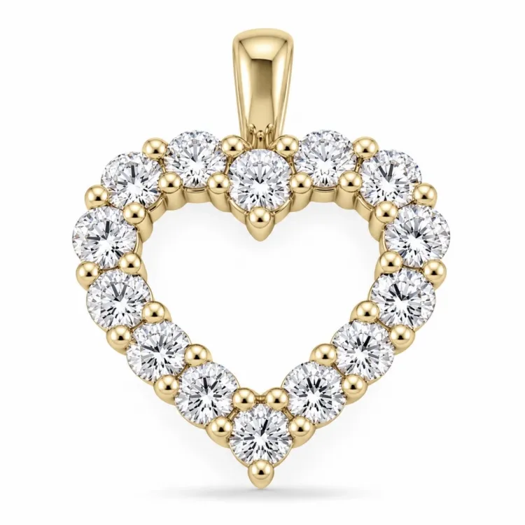 sydän lab grown timantti riipus 9 karaatti kultaa 1,72 ct