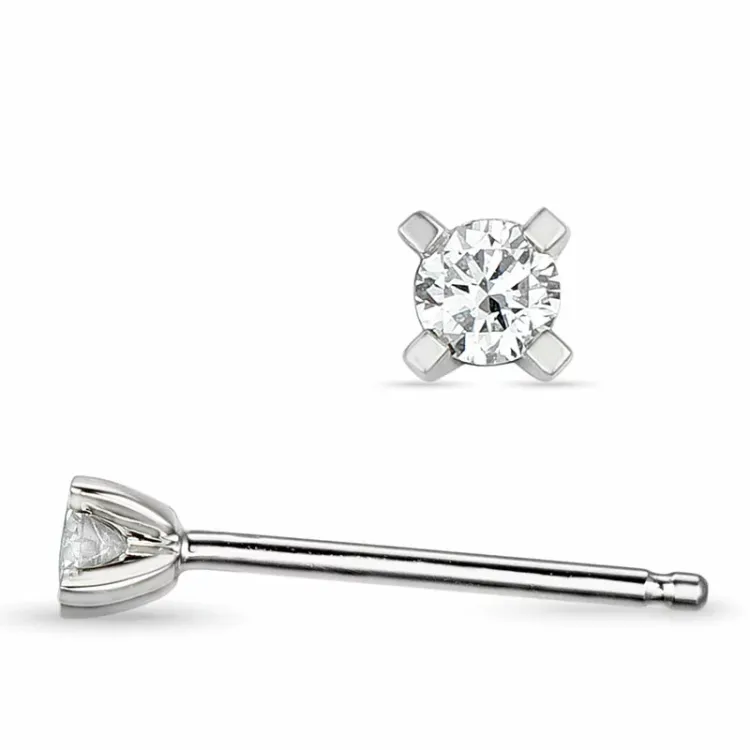 2 x 0,05 ct lab grown timantti solitaire-nappikorvakorut 14 karaatin valkokultaa kanssa lab grown timantti 