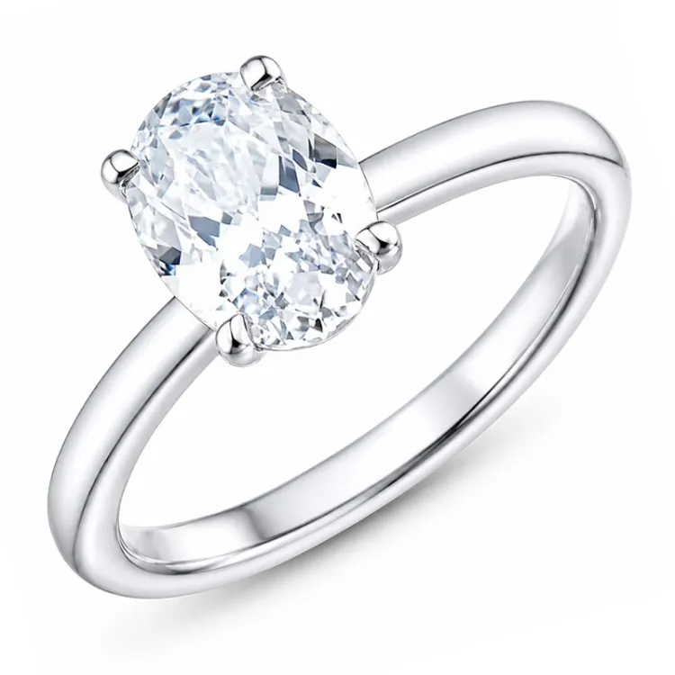 ovaali lab grown timantti solitaire-sormus 14 karaatin valkokultaa 2,0 ct