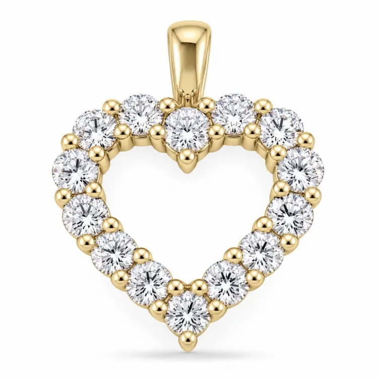 sydän lab grown timantti riipus 14 karaatti kultaa 1,72 ct