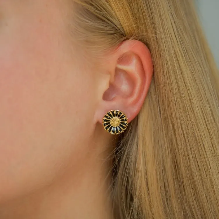 14,5 mm päivänkakkara mustat nappikorvakorut  kullattu hopea - Marie