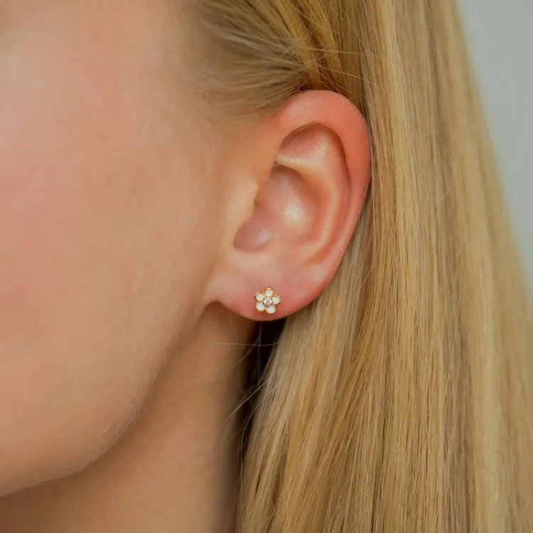 5,5-6 mm päivänkakkara zirkoni nappikorvakorut  kullattua hopeaa - Majse