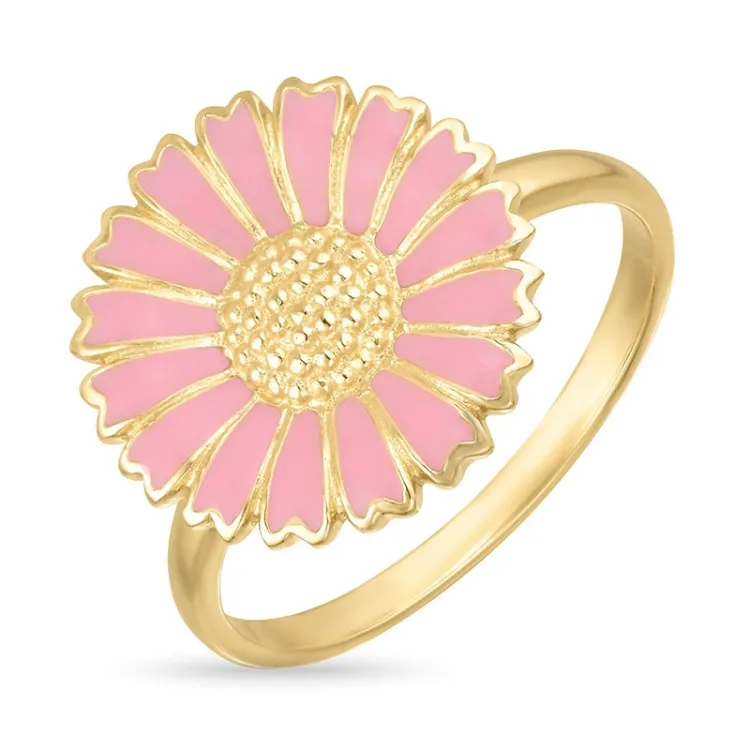 14 mm päivänkakkara pinkki sormus kullattua hopeaa - Marie