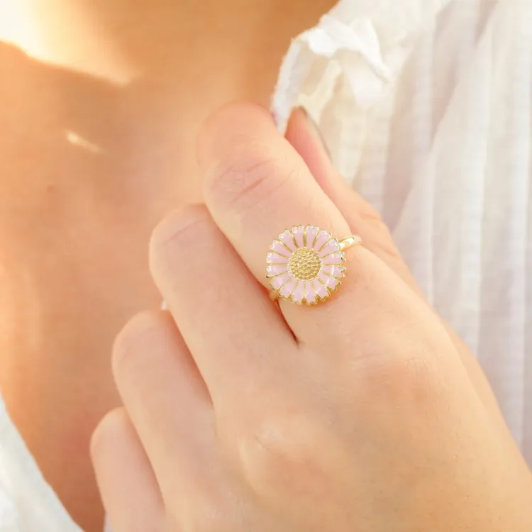 14 mm päivänkakkara pinkki sormus kullattua hopeaa - Marie