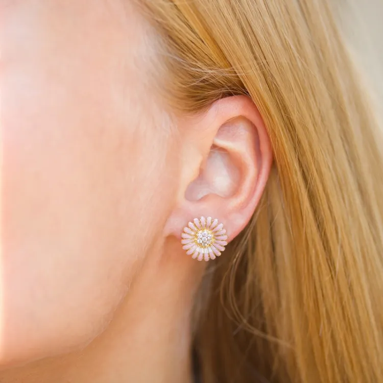 14,5 mm päivänkakkara pinkki nappikorvakorut  kullattu hopea - Matilda