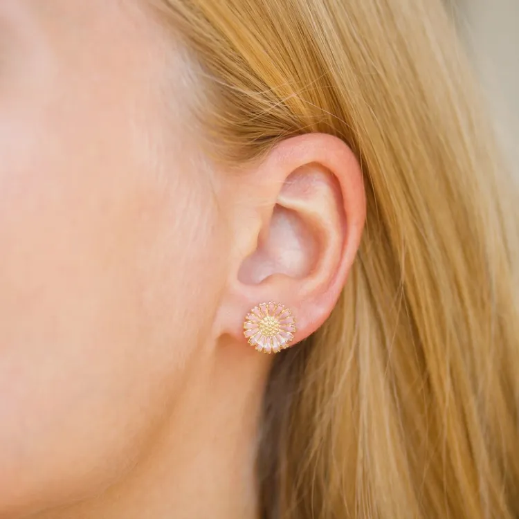 12 mm päivänkakkara pinkki nappikorvakorut  kullattua hopeaa - Marie