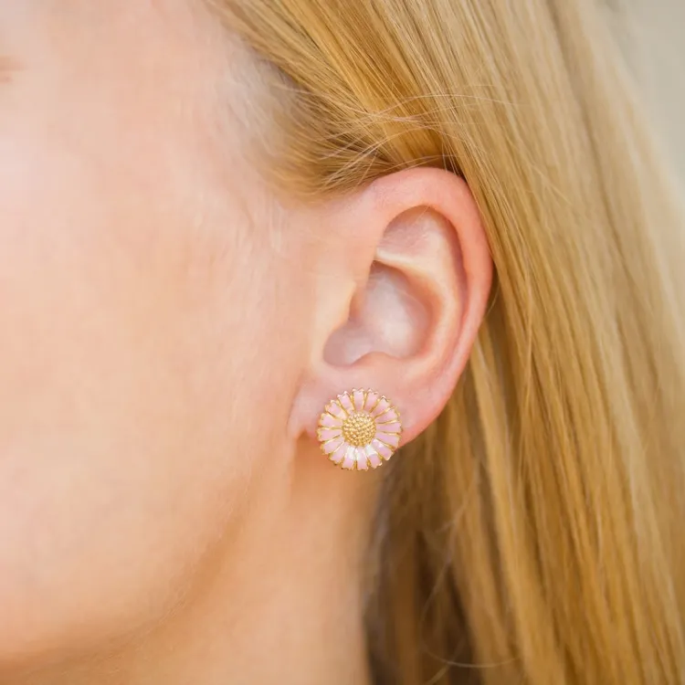 14 mm päivänkakkara pinkki nappikorvakorut  kullattu hopea - Marie