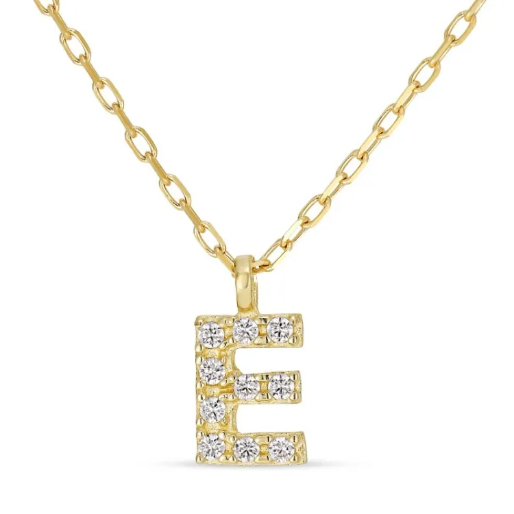 e-kirjain zirkoni kaulaketju, jossa on riipus 8 karaatin kultaa - My Letter