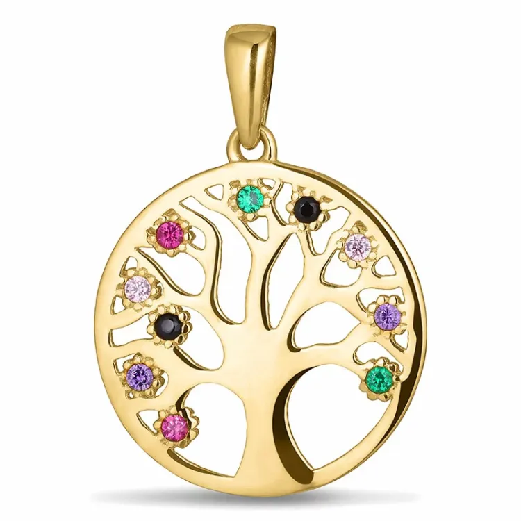 16 mm elämänpuu zirkoni riipus  8 karaatin kultaa - Gold Collection