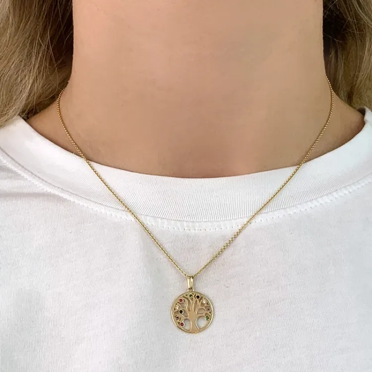 16 mm elämänpuu zirkoni riipus  8 karaatin kultaa - Gold Collection