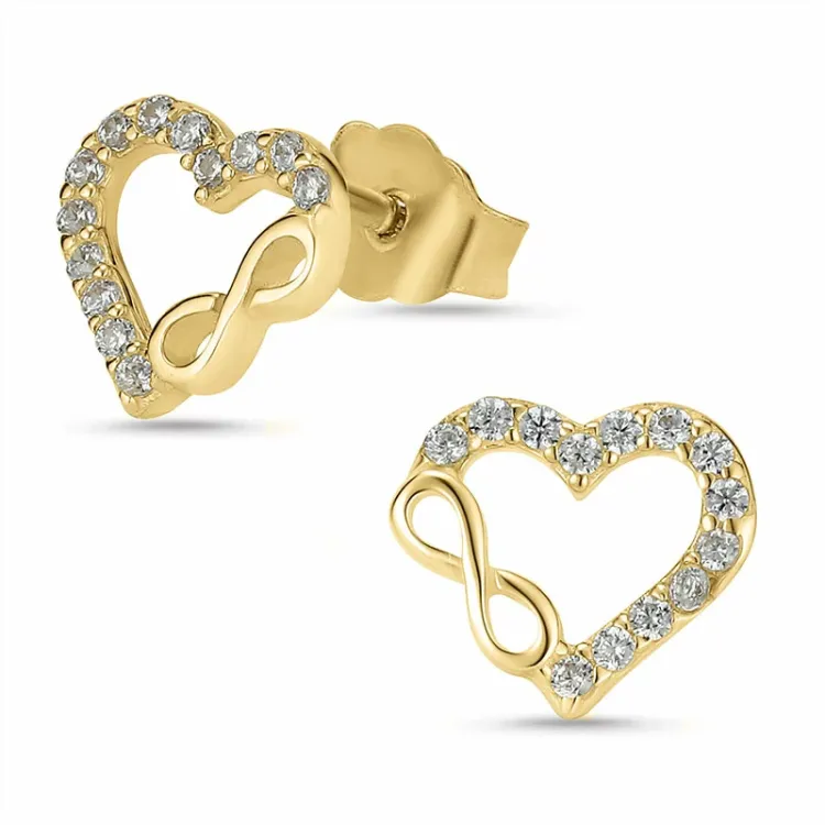 sydän nappikorvakorut 8 karaatin kultaa kanssa zirkoni - Gold Collection