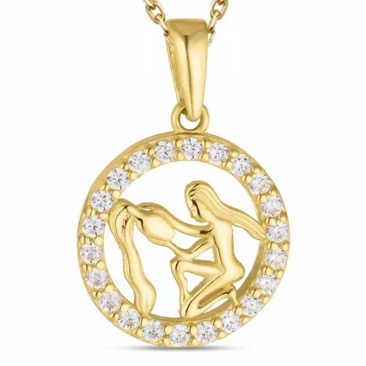 tähtikuvio vesimies zirkoni kaulaketju kullattua hopeaa riipus 8 karaatin kultaa - Gold Collection