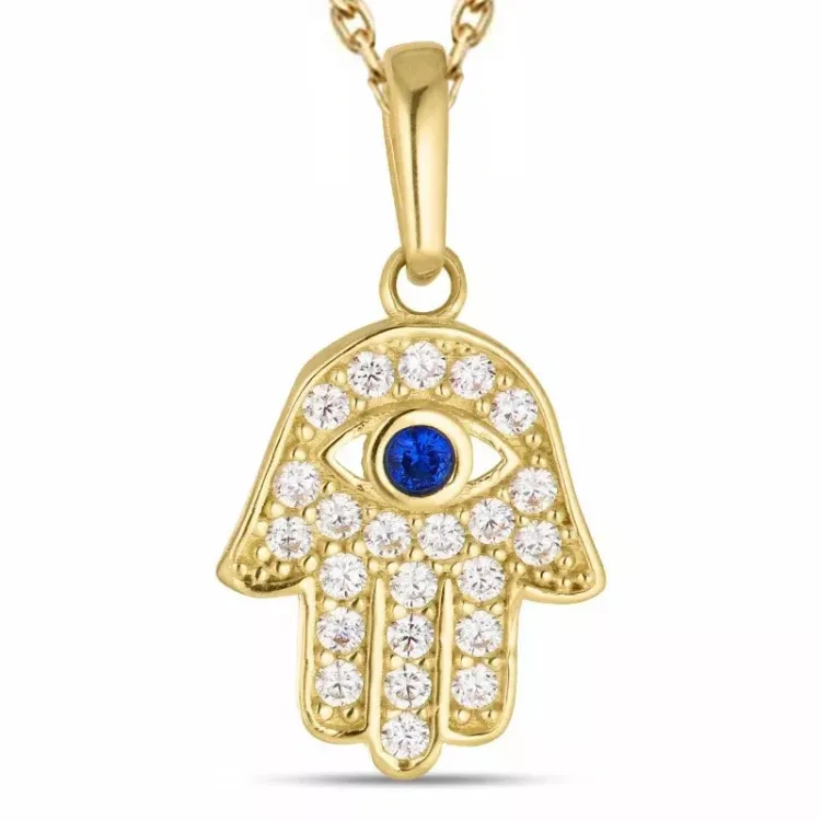 hamsan käsi zirkoni kaulaketju kullattua hopeaa riipus 8 karaatin kultaa - Gold Collection