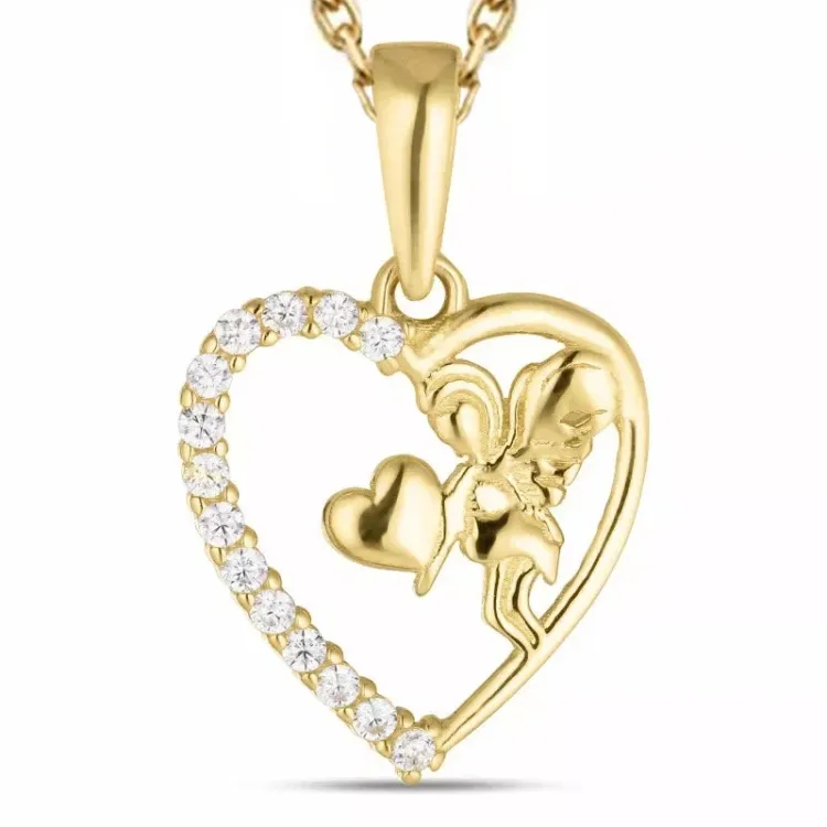 sydän enkeli zirkoni kaulaketju kullattua hopeaa riipus 8 karaatin kultaa - Gold Collection