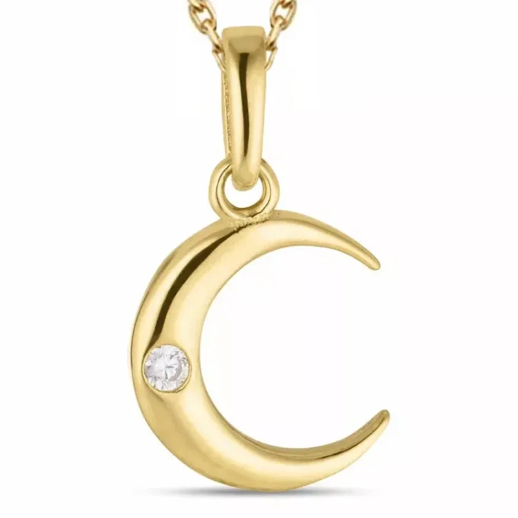 kuu zirkoni kaulaketju kullattua hopeaa riipus 8 karaatin kultaa - Gold Collection