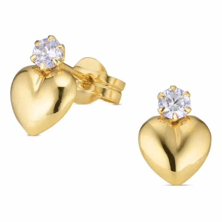 sydän nappikorvakorut 9 karaatin kultaa kanssa zirkoni - Gold Collection
