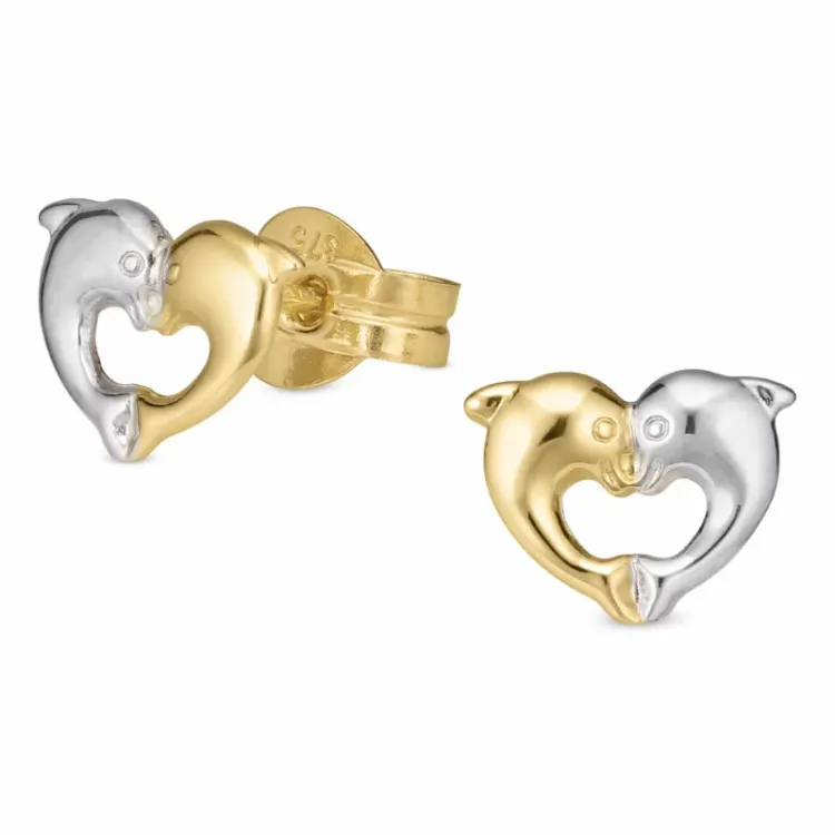 sydän delfiini nappikorvakorut 9 karaatin kultaa ja valkokult - Gold Collection