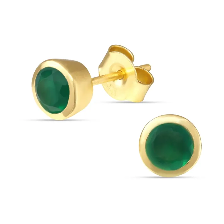 6,5 mm vihreä onyx nappikorvakorut  kullattu hopea - Loom Stones