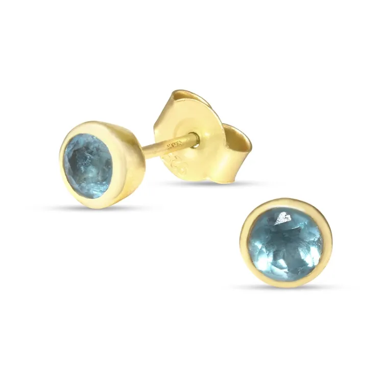 5 mm akvamariinia nappikorvakorut  kullattu hopea - Loom Stones