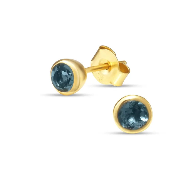 5 mm tummansininen kristalli nappikorvakorut  kullattua hopeaa - Loom Stones