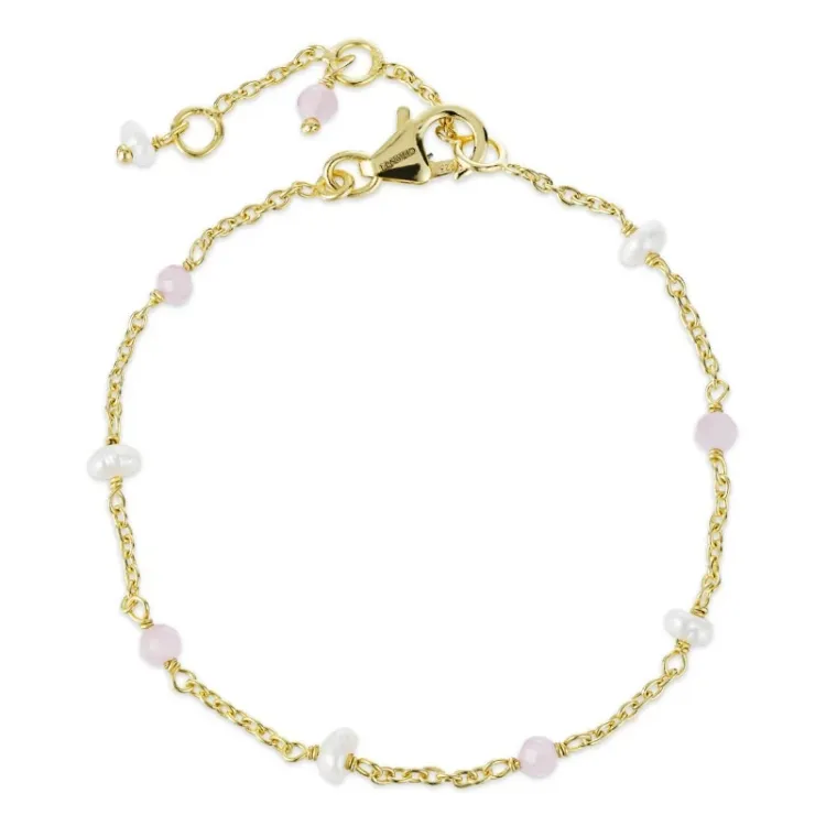roosanvärinen kvartsi rannekoru kullattua hopeaa  x 4 mm  - Loom Stones