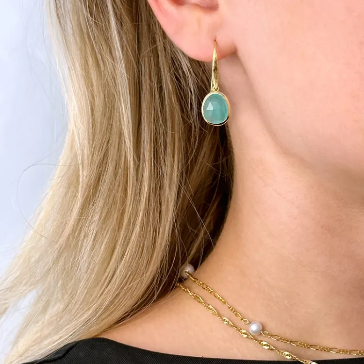 aqua kristalli korvarenkaat  kullattua hopeaa - Loom Stones