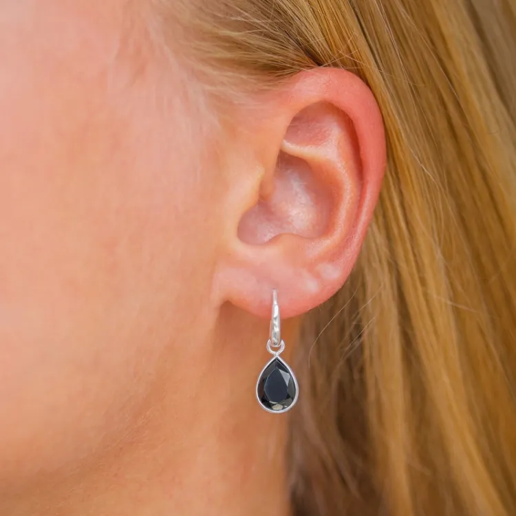pisara musta onyx korvarenkaat  hopea - Loom Stones