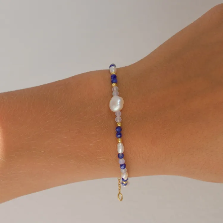 sininen rannekoru kullattua hopeaa - Loom Stones