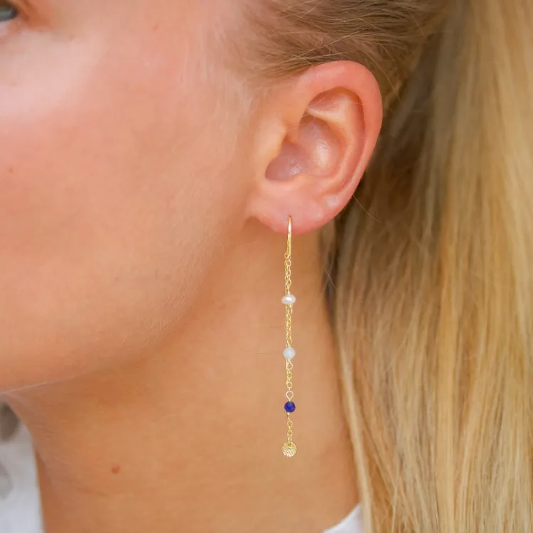 pitkät sininen ketjukorvakorut  kullattua hopeaa - Loom Stones
