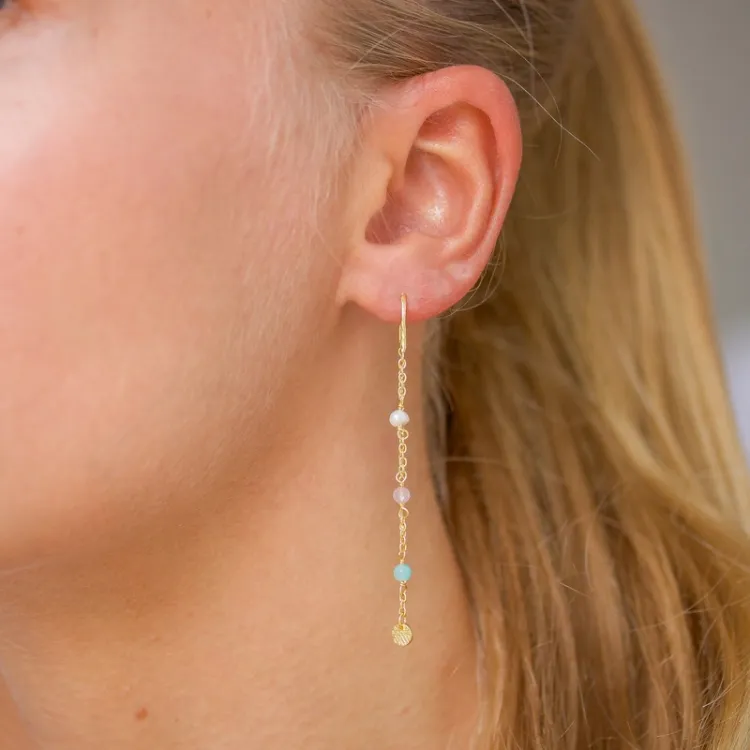 pitkät monivärisiä ketjukorvakorut  kullattua hopeaa - Loom Stones