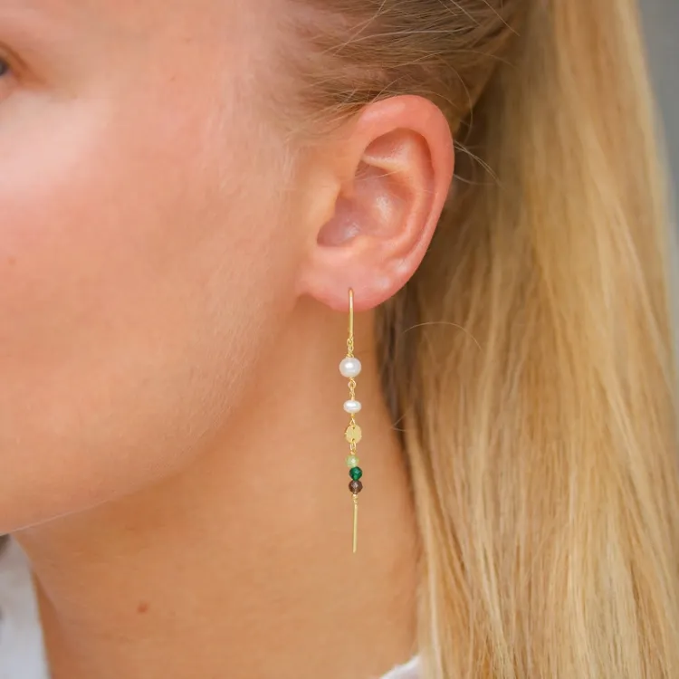 pitkät vihreä ketjukorvakorut  kullattua hopeaa - Loom Stones