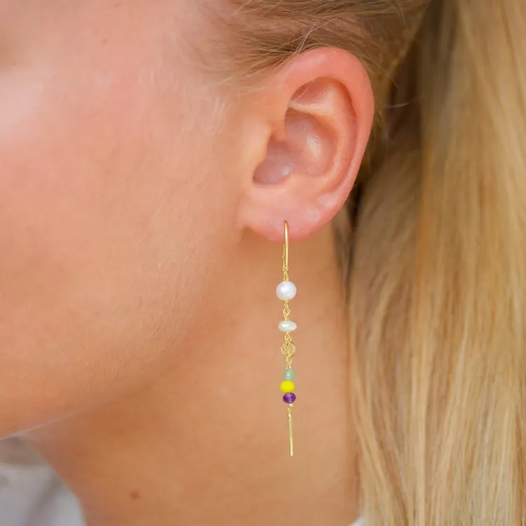 pitkät keltainen ketjukorvakorut  kullattu hopea - Loom Stones