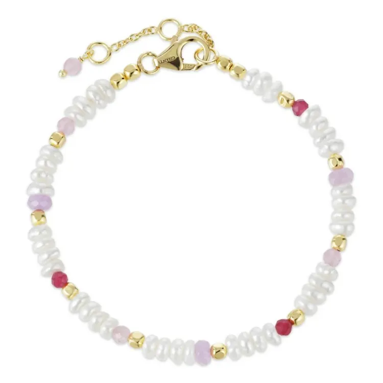 pinkki kivi rannekoru kullattua hopeaa  x   - Loom Stones