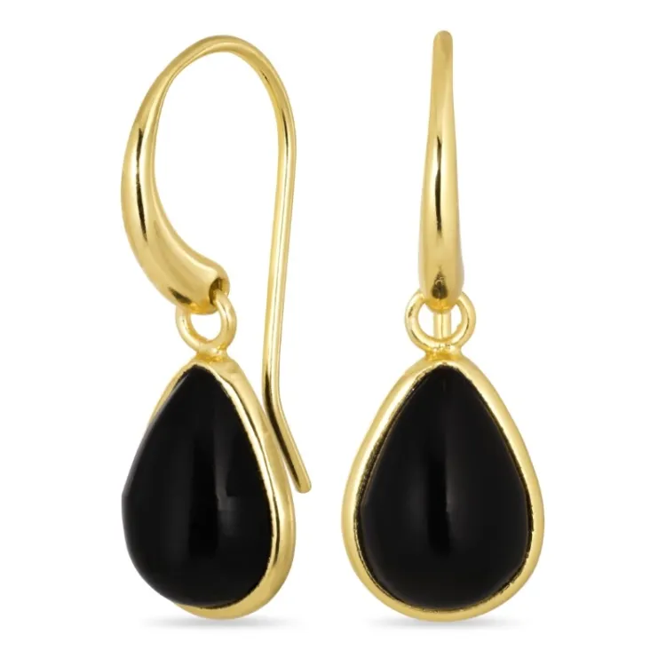 pisara musta onyx korvarenkaat  kullattu hopea - Loom Stones
