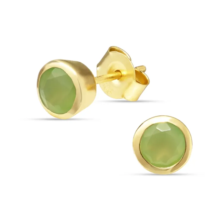 6,5 mm prehnite nappikorvakorut  kullattu hopea - Loom Stones