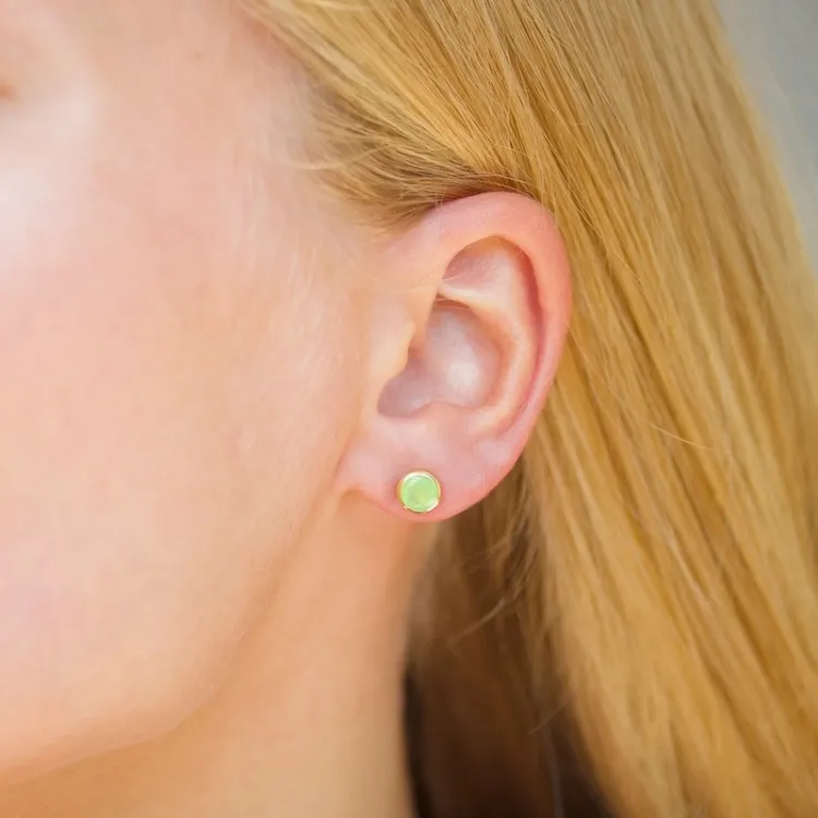 6,5 mm prehnite nappikorvakorut  kullattu hopea - Loom Stones