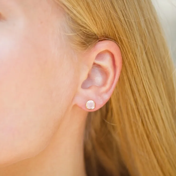 6,5 mm ruusunvärinen kristalli nappikorvakorut  kullattua hopeaa - Loom Stones