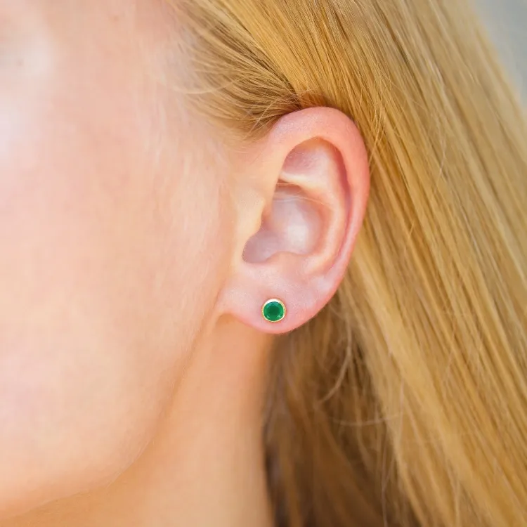 5 mm vihreä onyx nappikorvakorut  kullattu hopea - Loom Stones
