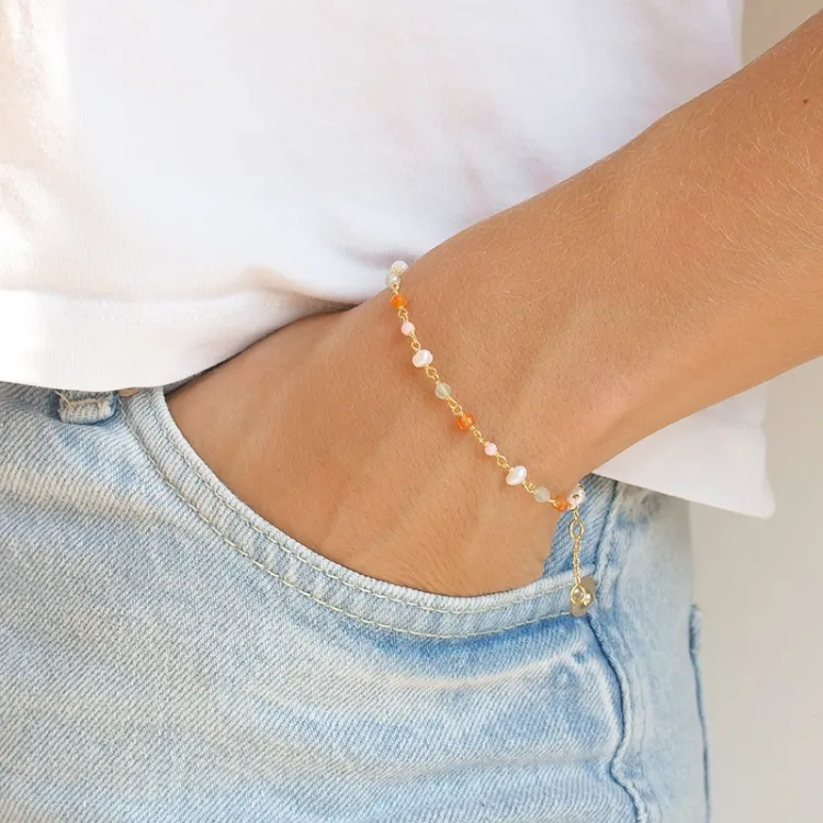 pinkki kivi rannekoru kullattua hopeaa 16 + 3 cm x 3,5 mm  - Loom Stones