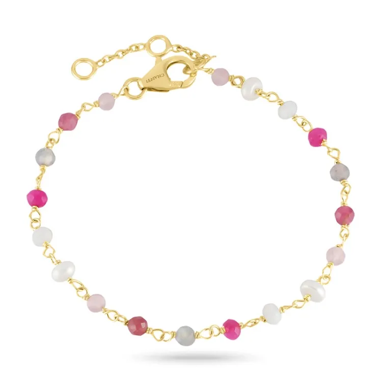 pinkki rannekoru kullattua hopeaa - Loom Stones