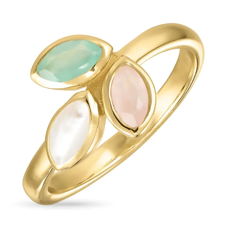 lehti kristalli sormus kullattua hopeaa - Loom Stones