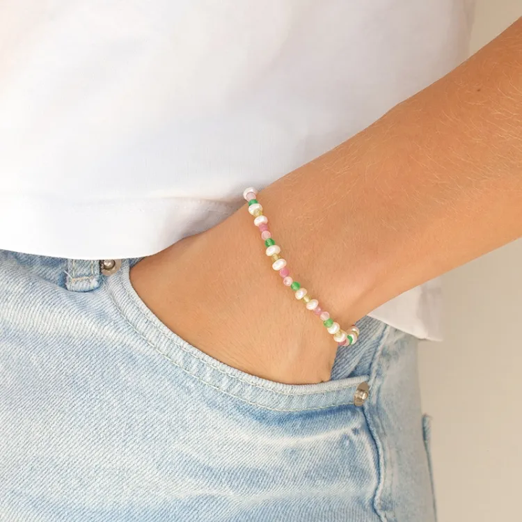 vihreä rannekoru kullattua hopeaa  x 4,5 mm  - Loom Stones