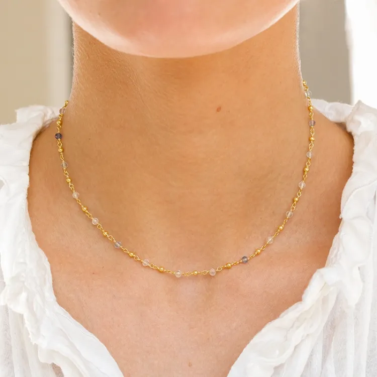monivärinen kaulaketju kullattua hopeaa  x 2,8 mm  - Loom Stones