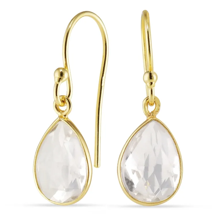 pisara kirkas quartz korvarenkaat  kullattu hopea - Loom Stones