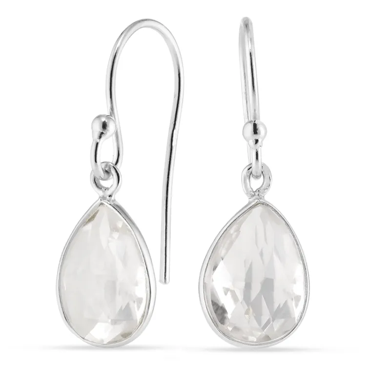 pisara kirkas quartz korvarenkaat  hopea - Loom Stones