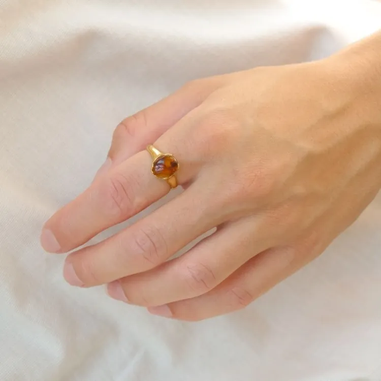 näytepakkaukset meripihka sormus kullattua hopeaa - Loom Stones